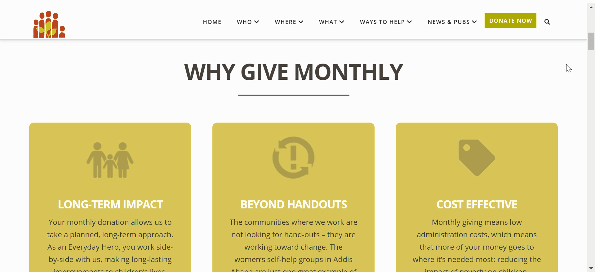Monthly giving - charity example