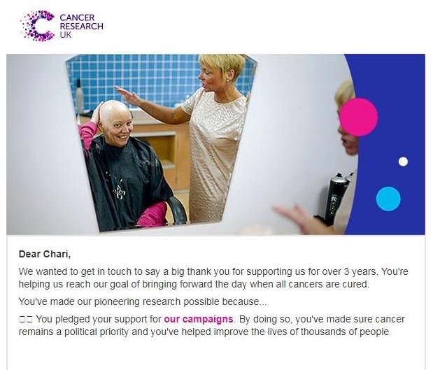 cancer research uk thank you email