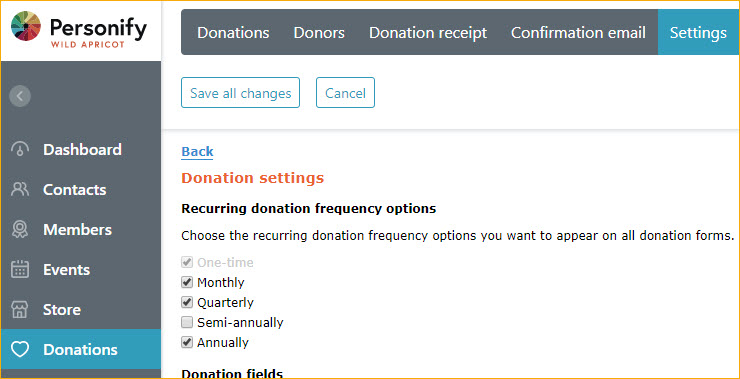 Recurring donation settings