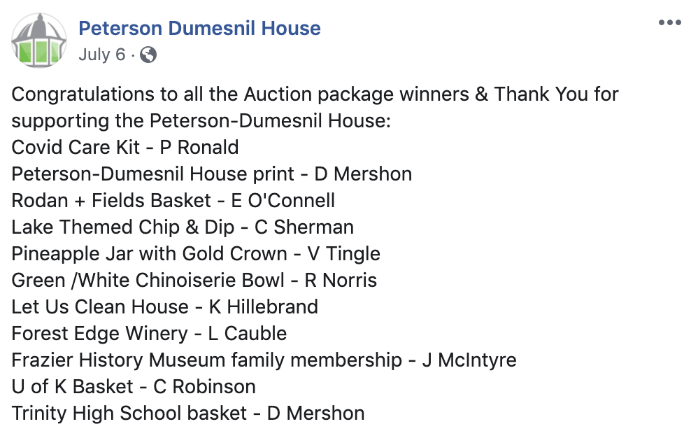 Peterson Dumesnil House winners