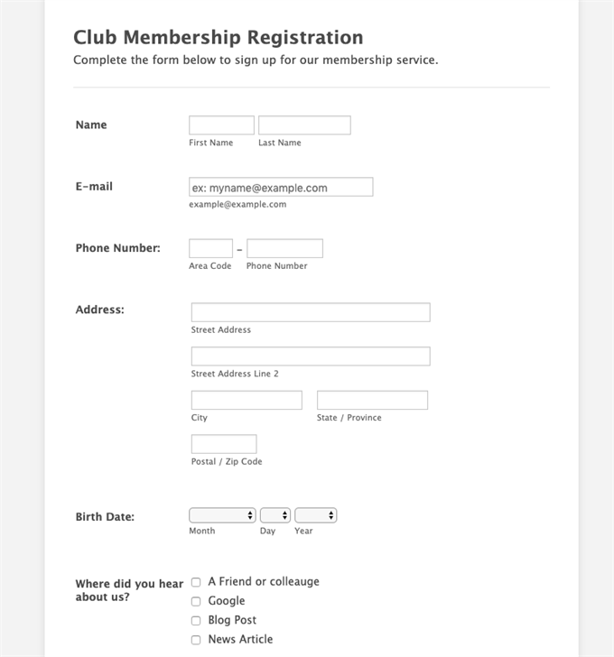 membership application form