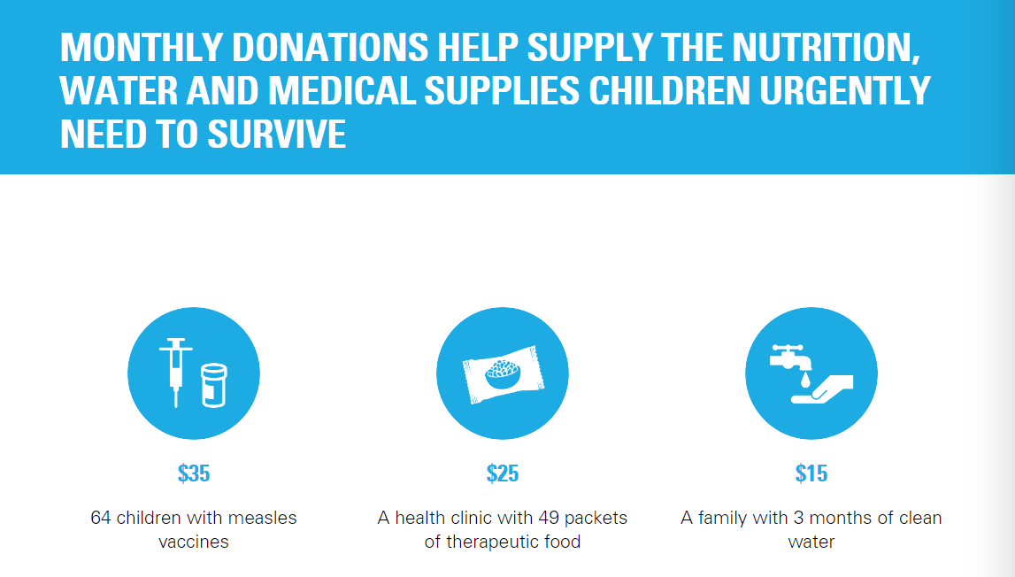 Unicef giving - tangible benefits